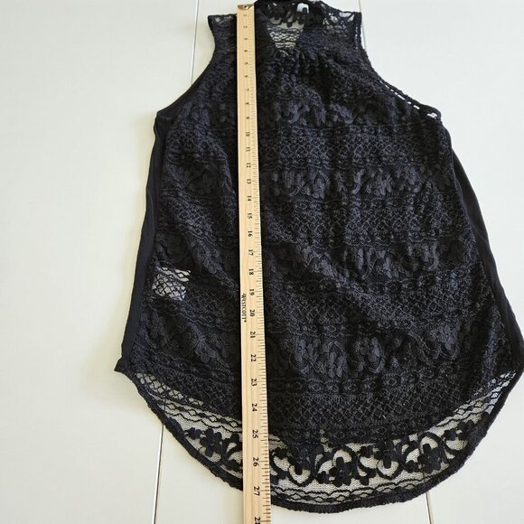 Axara Paris Top Women S Black Sleeveless Button Up High Low Hem Whimsigoth Lace - Picture 8 of 16